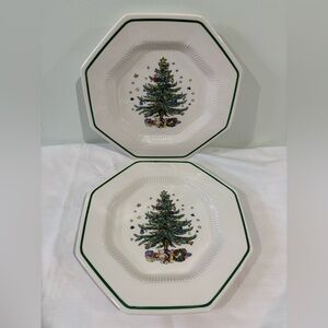 Set Of 2 Nikko Classic Collection Christmastime Octagonal Dinner Plates 10.75”